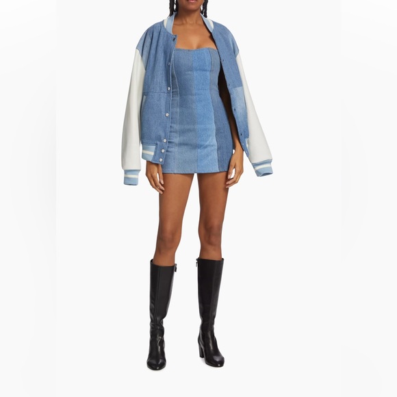 NWT $398 EB Denim Strapless denim mini dress patchwork Taylor swift blue corset - Picture 5 of 13